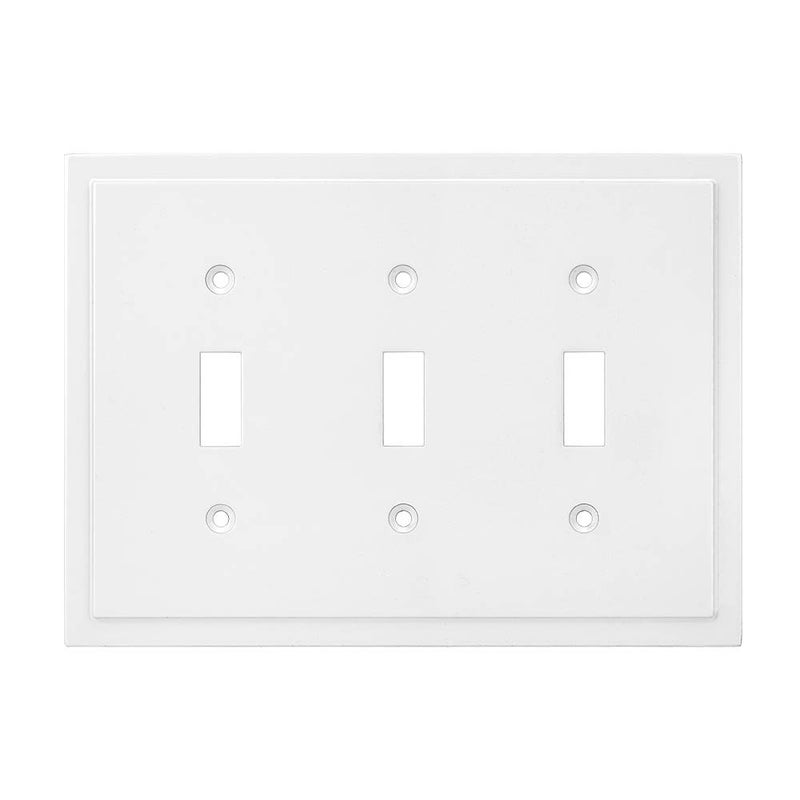 Henne Bery Modern Edge Decorative Wall Plate Switch Plate Outlet Cover, Durable Solid Zinc Alloy (Triple Toggle, White) - Image 1